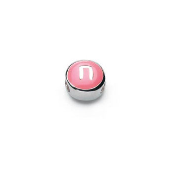Letter n  - Pink and Blue Kids Alphabet Letter Charm Bead - High-Polished Sterling Silver Rhodium - Add to a bracelet or necklace