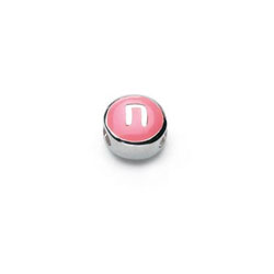 Letter n  - Pink and Blue Kids Alphabet Letter Charm Bead - High-Polished Sterling Silver Rhodium - Add to a bracelet or necklace/