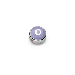 Letter o  - Purple and Hot Pink Kids Alphabet Letter Charm Bead - High-Polished Sterling Silver Rhodium - Add to a bracelet or necklace/
