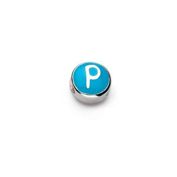 Letter p  - Blue and Pink Kids Alphabet Letter Charm Bead - High-Polished Sterling Silver Rhodium - Add to a bracelet or necklace