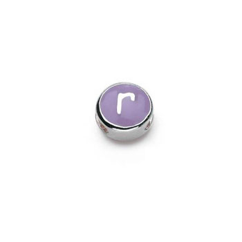 Letter r  - Purple and Pink Kids Alphabet Letter Charm Bead - High-Polished Sterling Silver Rhodium - Add to a bracelet or necklace