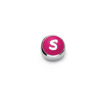 Letter s  - Hot Pink and Purple Kids Alphabet Letter Charm Bead - High-Polished Sterling Silver Rhodium - Add to a bracelet or necklace