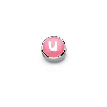Letter u  - Pink and Purple Kids Alphabet Letter Charm Bead - High-Polished Sterling Silver Rhodium - Add to a bracelet or necklace