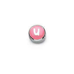 Letter u  - Pink and Purple Kids Alphabet Letter Charm Bead - High-Polished Sterling Silver Rhodium - Add to a bracelet or necklace/
