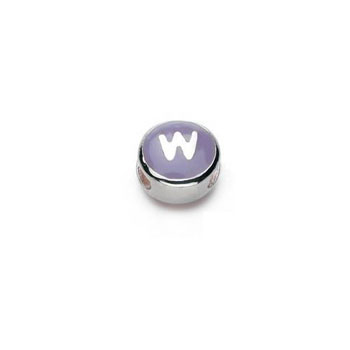 Letter w  - Purple and Pink Kids Alphabet Letter Charm Bead - High-Polished Sterling Silver Rhodium - Add to a bracelet or necklace