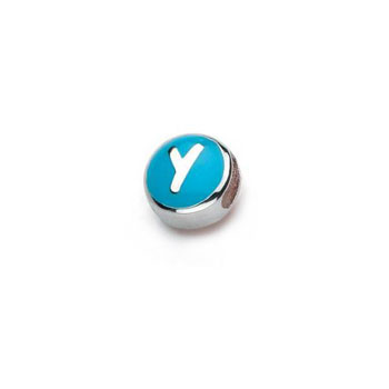 Letter y  - Blue and Pink Kids Alphabet Letter Charm Bead - High-Polished Sterling Silver Rhodium - Add to a bracelet or necklace