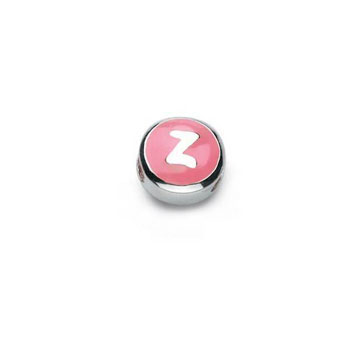 Letter z  - Pink and Orange Kids Alphabet Letter Charm Bead - High-Polished Sterling Silver Rhodium - Add to a bracelet or necklace