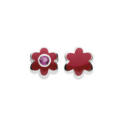 July Synthetic Ruby Birthstone Charm Bead - High-Polished Sterling Silver Rhodium - Add to a bracelet or necklace/