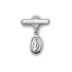 Miraculous Medal - Christening / Baptism Pin - Sterling Silver/