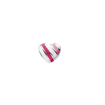 White and Pink Candy Twist Heart Charm Bead - High-Polished Sterling Silver Rhodium - Add to a bracelet or necklace