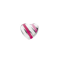 White and Pink Candy Twist Heart Charm Bead - High-Polished Sterling Silver Rhodium - Add to a bracelet or necklace/