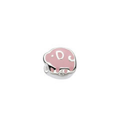 Pig Charm Bead - High-Polished Sterling Silver Rhodium - Add to a bracelet or necklace/