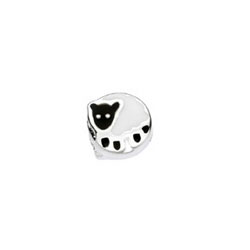 Sheep Charm Bead - High-Polished Sterling Silver Rhodium - Add to a bracelet or necklace/