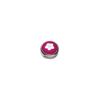 Flower Round Charm Bead - High-Polished Sterling Silver Rhodium - Add to a bracelet or necklace
