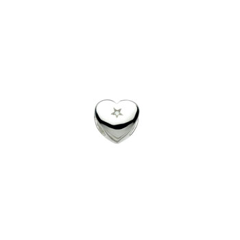 Genuine Diamond Heart Charm Bead - High-Polished Sterling Silver Rhodium - Add to a bracelet or necklace