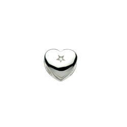 Genuine Diamond Heart Charm Bead - High-Polished Sterling Silver Rhodium - Add to a bracelet or necklace/