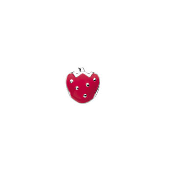 Strawberry Charm Bead - High-Polished Sterling Silver Rhodium - Add to a bracelet or necklace