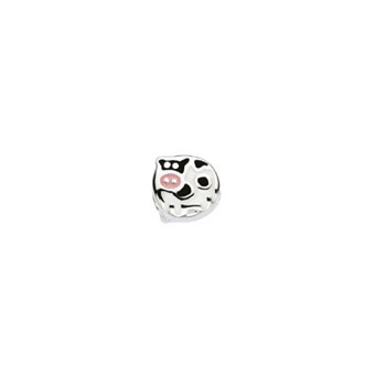 Cow Charm Bead - High-Polished Sterling Silver Rhodium - Add to a bracelet or necklace