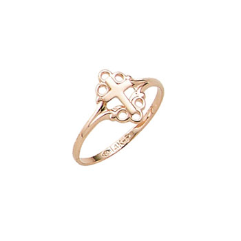 In Faith and Love - 10K Yellow Gold Girls Cross Ring - Size 4 Child Ring