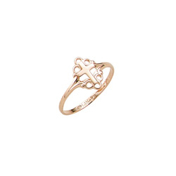 In Faith and Love - 10K Yellow Gold Girls Cross Ring - Size 4 Child Ring/