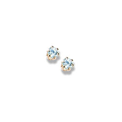 March Birthstone 14K Yellow Gold Screw Back Earrings for Babies & Toddlers - 3mm Genuine Aquamarine Gemstone - Safety threaded screw back post/