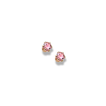 October Birthstone 14K Yellow Gold Screw Back Earrings for Babies & Toddlers - 3mm Genuine Pink Tourmaline Gemstone - Safety threaded screw back post