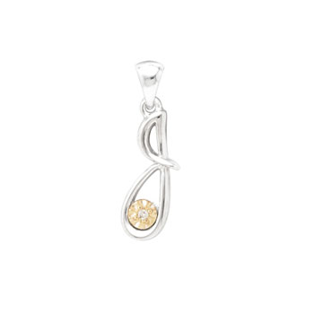 Initial Necklace - Letter J - Sterling Silver / 14K Gold