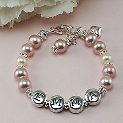 Emma - Baby Name Bracelet - Freshwater Fine Cultured Pearls - Sterling Silver/