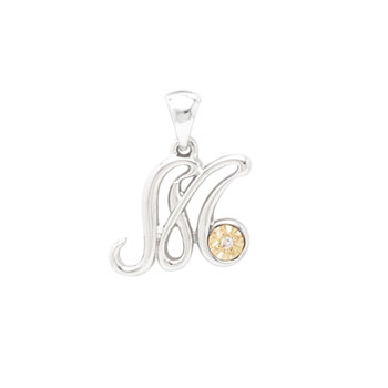 Initial Necklace - Letter M - Sterling Silver / 14K Gold
