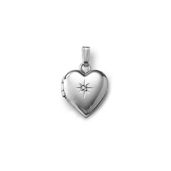 Children's Jewelry to Love - Girls Sterling Silver Rhodium Small 12mm Diamond Heart Locket - Engravable on back - 15" chain included - BEST SELLER