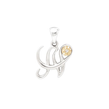 Initial Necklace - Letter N - Sterling Silver / 14K Gold