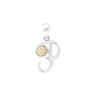 Initial Necklace - Letter P - Sterling Silver / 14K Gold
