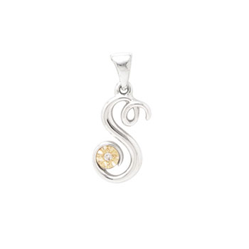 Initial Necklace - Letter S - Sterling Silver / 14K Gold