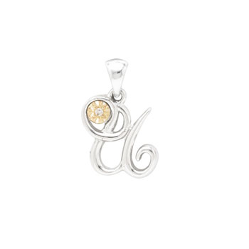 Initial Necklace - Letter U - Sterling Silver / 14K Gold