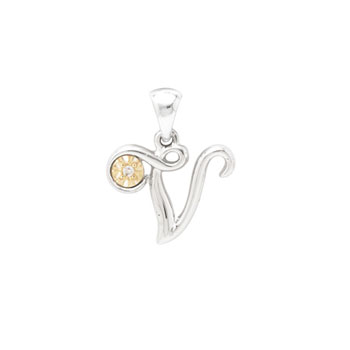 Initial Necklace - Letter V - Sterling Silver / 14K Gold