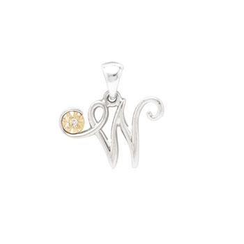Initial Necklace - Letter W - Sterling Silver / 14K Gold