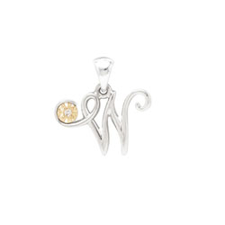 Initial Necklace - Letter W - Sterling Silver / 14K Gold/