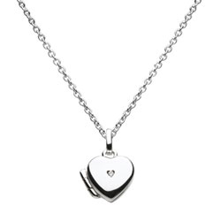Girls Adorable Heart Locket with Diamond - Sterling Silver Rhodium - Engravable on back - Includes 14