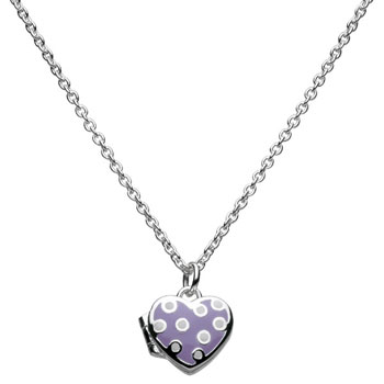Polka Dot Cutie Pie Purple Heart Locket - Sterling Silver Rhodium Girls Heart Locket Necklace - Includes 14-inch chain