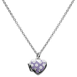 Polka Dot Cutie Pie Purple Heart Locket - Sterling Silver Rhodium Girls Heart Locket Necklace - Includes 14-inch chain/