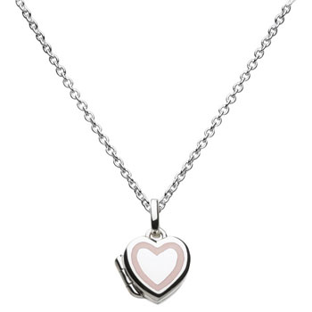 Pretty Little Girl Pink and White Heart Locket - Sterling Silver Rhodium Girls Heart Locket Necklace - 14" chain included