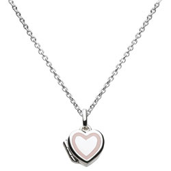 Pretty Little Girl Pink and White Heart Locket - Sterling Silver Rhodium Girls Heart Locket Necklace - 14